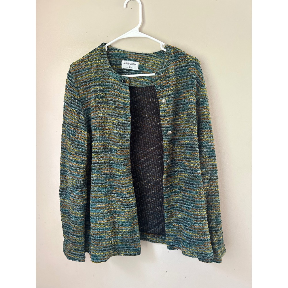 Alfred Dunner Womens Size 12 Textured Cardigan Jacket Multicolor Boho Grandma